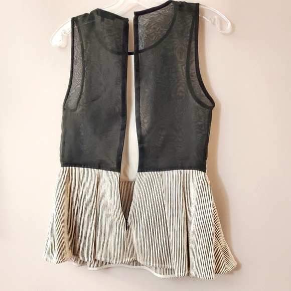 Tibi New York - Black and White striped peplum top with sheer back - Size 2 - Picture 3 of 7